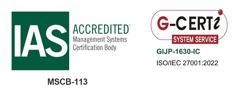 IAS ACCREDITED Management Systems Certification Body MSCB-113 G-CERTi SYSTEM SERVICE GIJP-1630-IC ISO/IEC 27001:2022
